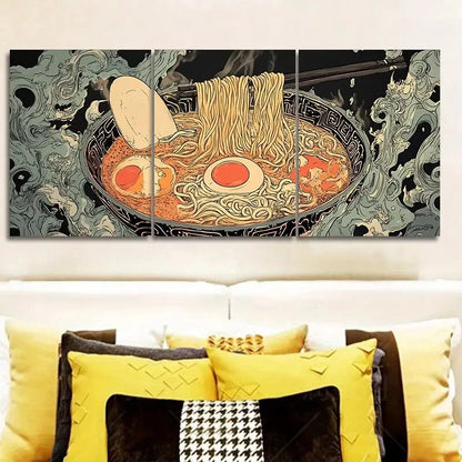 3pcs A Bowl of Ramen Food Green Metal Print Ready to Hang Art