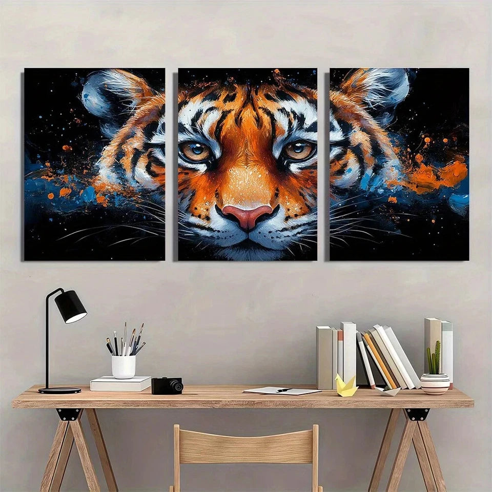 3pcs Funny Abstract Animal Tiger Metal Print Ready to Hang Art