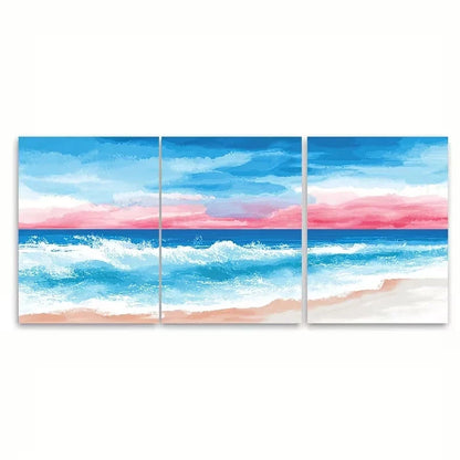 3pcs Watercolor Sea Sunset Wall Art Set Canvas Framed 60x90cm - High Quality Print 100% Australian Made Wall Canvas Ready to Hang