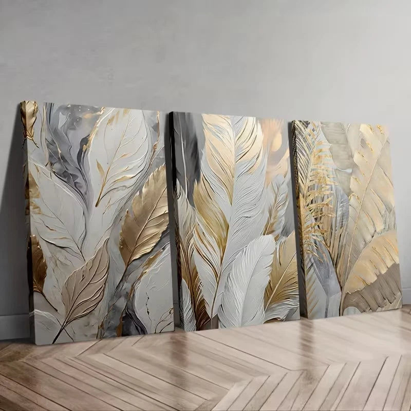 3pcs Modern Abstract Leaf Wall Art Set Canvas Framed 40x60cm – High Quality Print, 100% Australian Made, Ready to Hang