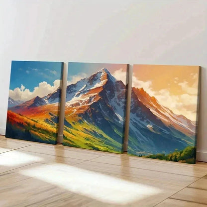 3pcs Anime Style Snowy Mountains Vintage Wall Art Set Canvas Framed 60x90cm - High Quality Print 100% Australian Made Wall Canvas Ready to Hang