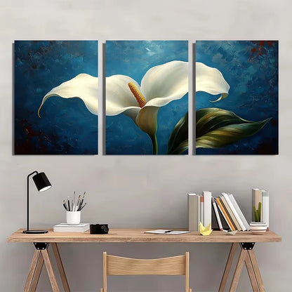 3pcs Calla Lily with Dark Navy Blue Painting Wall Art Set Canvas Framed 60x90cm - High Quality Print 100% Australian Made Wall Canvas Ready to Hang