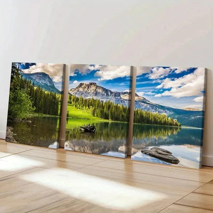 3pcs Mountains Lakes and Green Forests  Wall Art Set Canvas Framed 40x60cm - High Quality Print 100% Australian Made Wall Canvas Ready to Hang