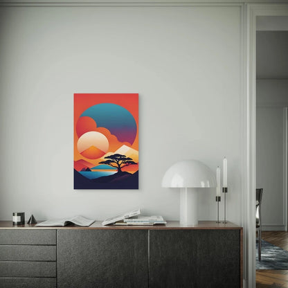 Sunset Tree Geometric Landscape Metal Print Ready to Hang