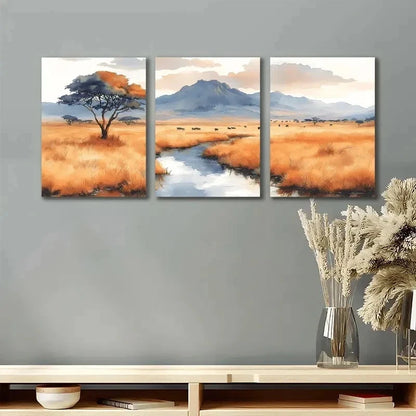 3pcs Serengetti National Park Painting Wall Art Set Canvas Framed 40x60cm - High Quality Print 100% Australian Made Wall Canvas Ready to Hang