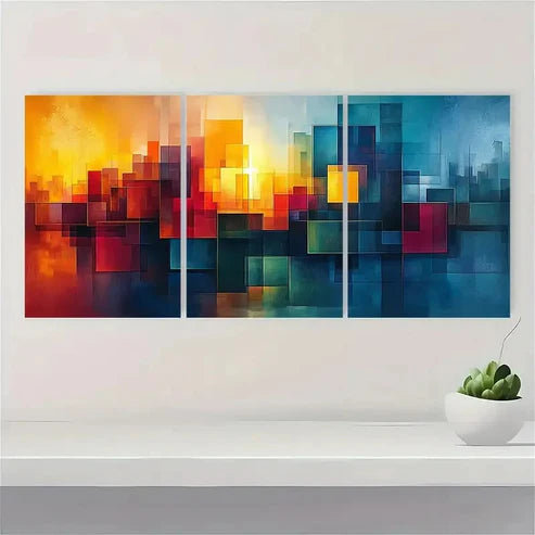 3pcs Blue Green Geometric Abstract Illu D Wall Art Set Canvas Unframed - High Quality Print 100% Australian Made Wall Canvas