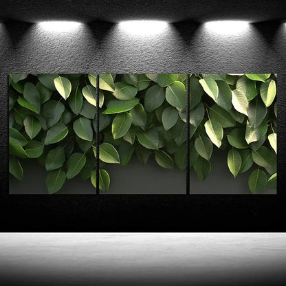3pcs Green Leaf Plants under the Sunshine Metal Print Ready to Hang Art