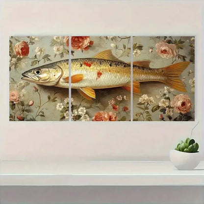 3pcs Vintage Fish Antique Inspired Botanical Wall Art Set Canvas Unframed - High Quality Print 100% Australian Made Wall Canvas
