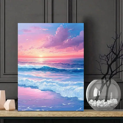 Beautiful Beach with Pink And Blue Waves, Beautiful  40x60cm Metal Print Ready to Hang