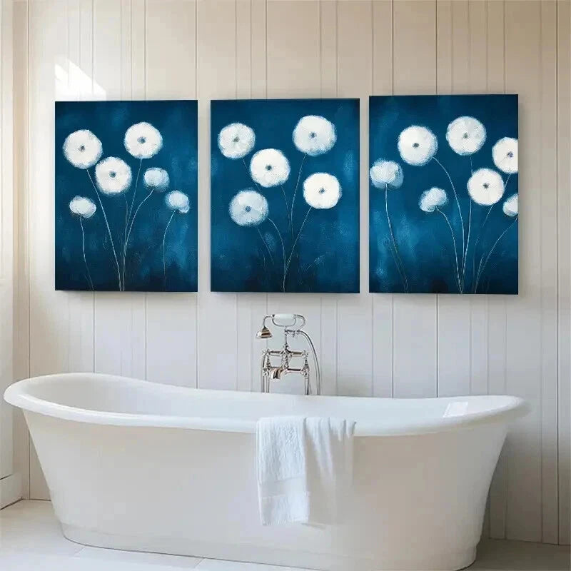 3pcs Elegant Floral Blue And White Flower Wall Art Set Canvas Framed 40x60cm - High Quality Print 100% Australian Made Wall Canvas Ready to Hang