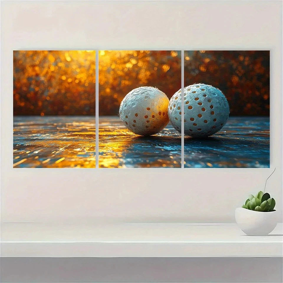 3pcs Badminton Shuttlecocks with Golden Hued Metal Print Ready to Hang Art