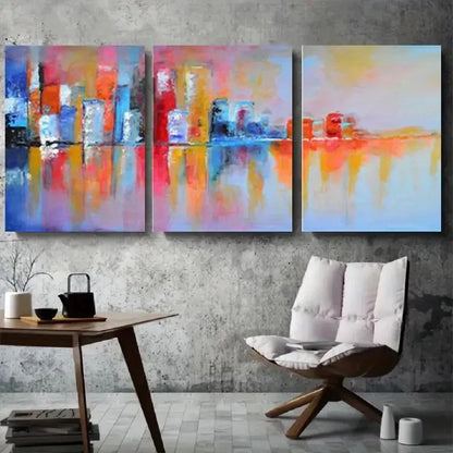 3pcs Colorful Urban Skyline Reflection Metal Print Ready to Hang Art
