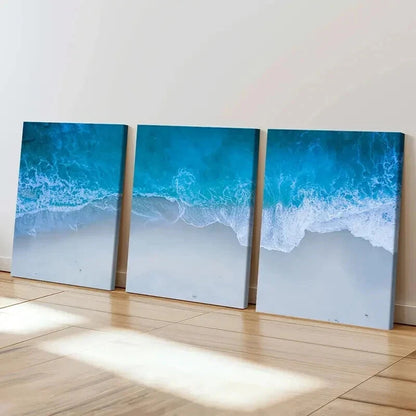 3pcs Island Scenery Waves & Beach Wall Art Set Canvas Framed 40x60cm - High Quality Print 100% Australian Made Wall Canvas Ready to Hang