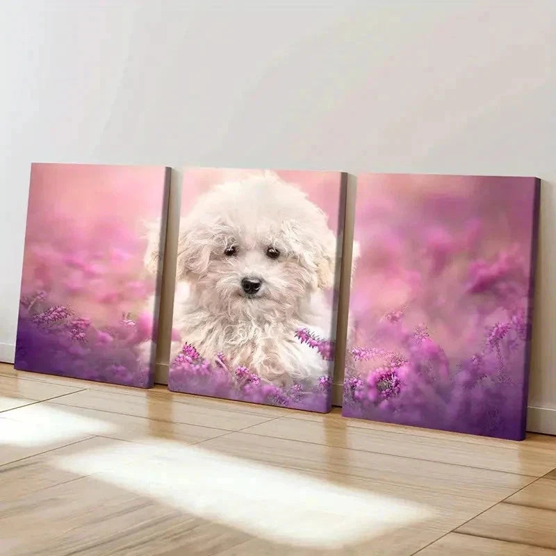 3pcs Cute Puppy Bichon Frise Pet Modern Wall Art Set Canvas Framed 40x60cm - High Quality Print 100% Australian Made Wall Canvas Ready to Hang