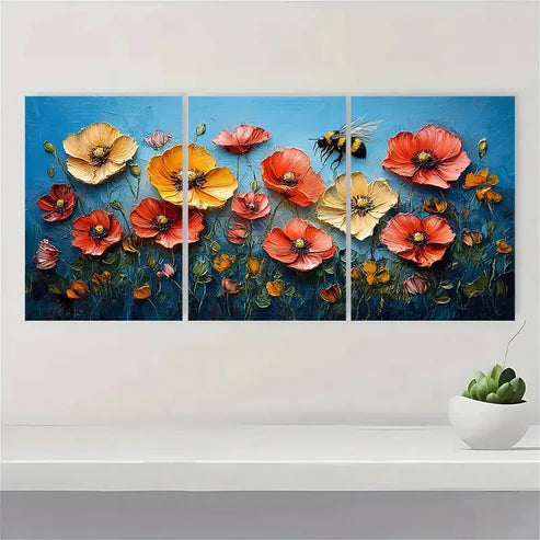 3pcs California Poppy Painting Bee FG Wall Art Set Canvas Unframed - High Quality Print 100% Australian Made Wall Canvas