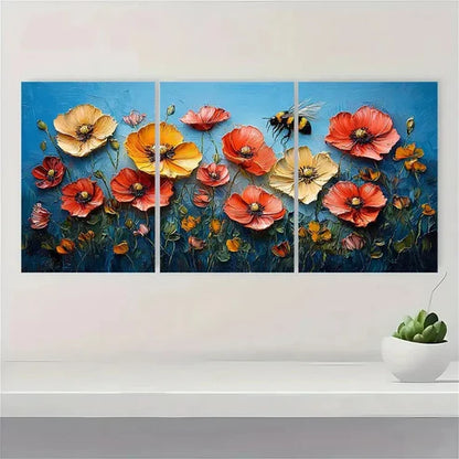 3pcs California Poppy Painting Bee FG Wall Art Set Canvas Unframed - High Quality Print 100% Australian Made Wall Canvas