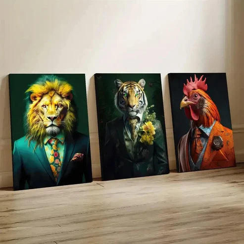 3pcs Rooster Tiger Lion Portrait Décor Wall Art Set Canvas Unframed - High Quality Print 100% Australian Made Wall Canvas