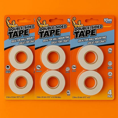 6-Pack Double-Sided Mounting Tape 10M x 12mm 24 rolls total 240 meters