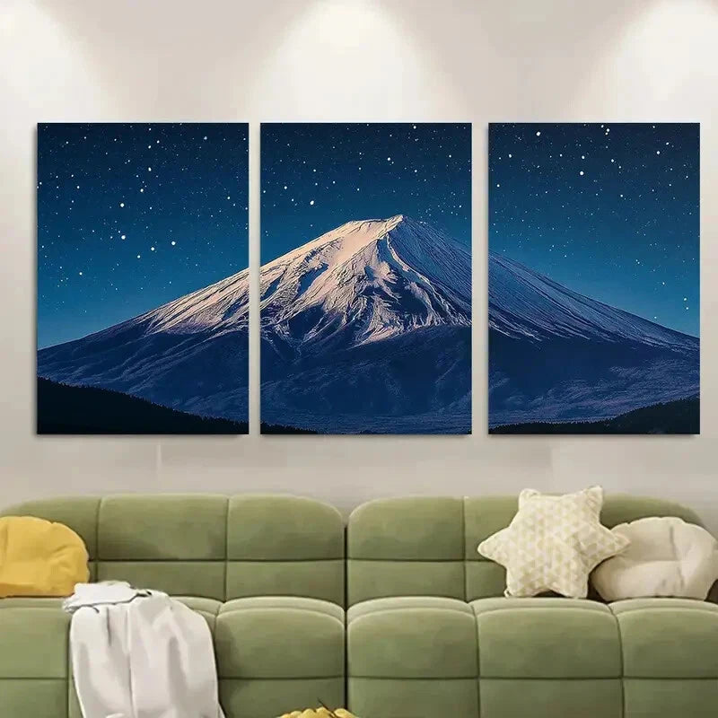 3pcs Snowy Mountain Peak Starry Night Sky Metal Print Ready to Hang Art