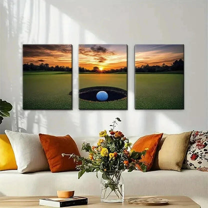 3pcs Golf Course Sunset Scenic Sports Perfect Wall Art Set Canvas Framed 40x60cm - High Quality Print 100% Australian Made Wall Canvas Ready to Hang