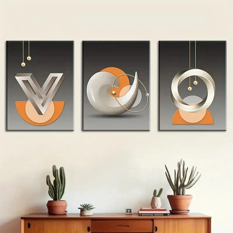 3pcs Abstract Geometric Modern Fashion Perfect Wall Art Set Canvas Framed 40x60cm - High Quality Print 100% Australian Made Wall Canvas Ready to Hang