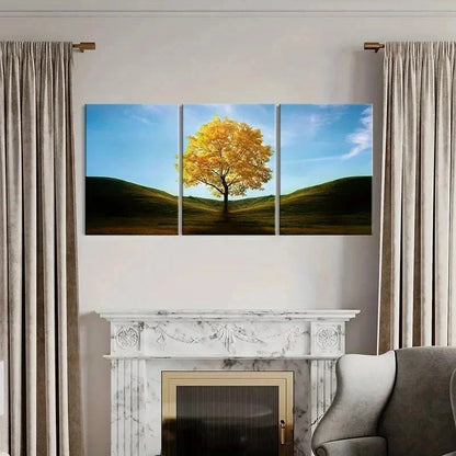 3pcs Golden Trees In The Valley Modern Wall Art Set Canvas Framed 40x60cm - High Quality Print 100% Australian Made Wall Canvas Ready to Hang