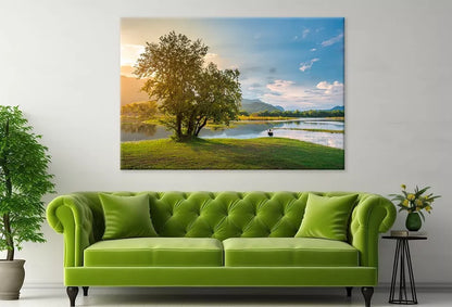 Woman Sitting On A Bench At Lake Wall Art Decor 100% Australian Made