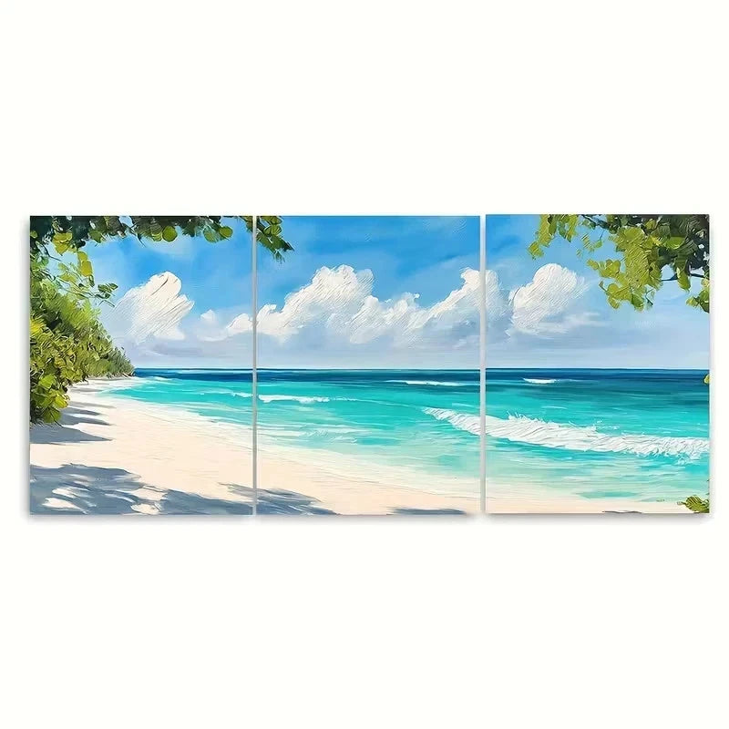 3pcs Turquoise Waters of the Maldives Wall Art Set Canvas Framed 60x90cm - High Quality Print 100% Australian Made Wall Canvas Ready to Hang
