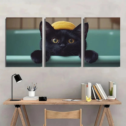 3pcs Black Cat Stunning Golden Eyes Metal Print Ready to Hang Art