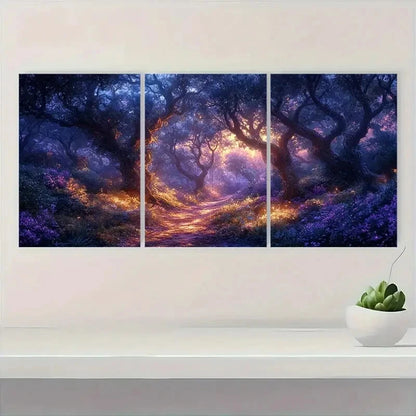 3pcs Magical Glowing Trees & Pathway Metal Print Ready to Hang Art