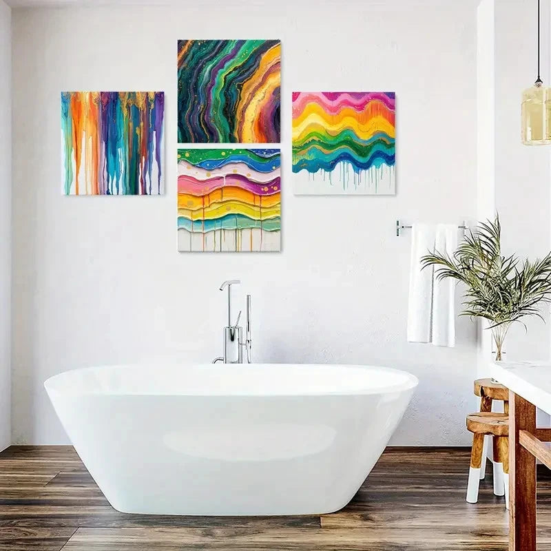 4pcs Wave Posters, Fluid Paintings, Vibrant Art  Wall Art Canvas Framed