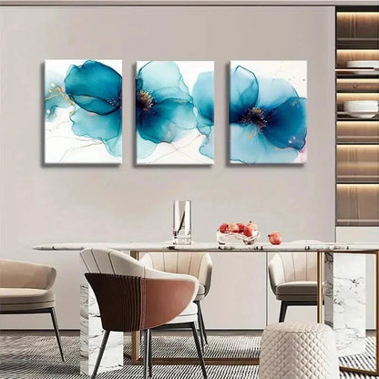 3pcs Abstract Blue Floral Watercolor Flower Wall Art Set Canvas Framed 60x90cm - High Quality Print 100% Australian Made Wall Canvas Ready to Hang