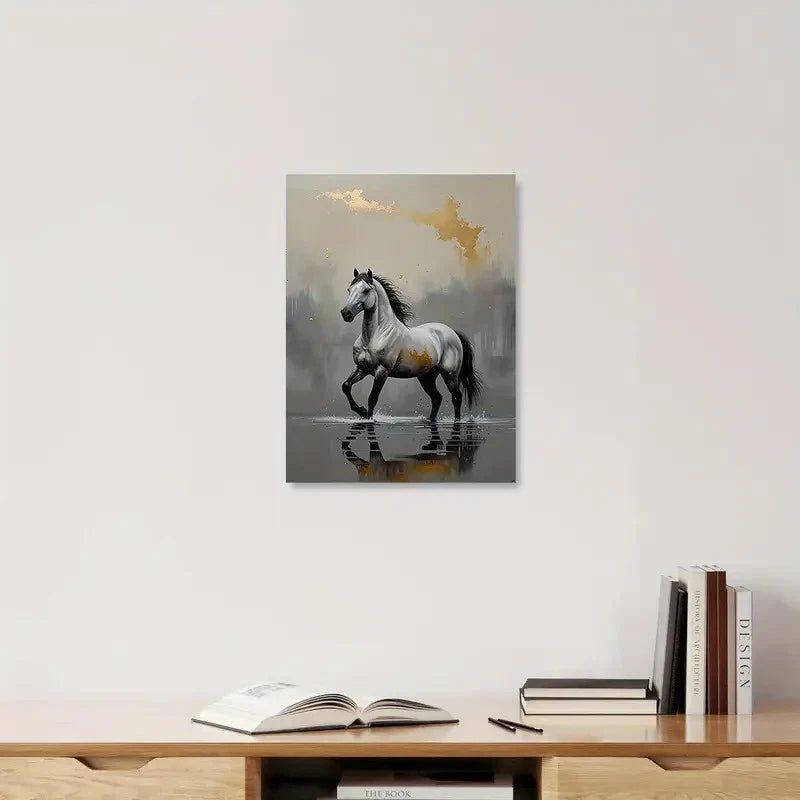 Majestic Horse Black & White Stallion Painting 40x60cm Metal Print Ready to Hang