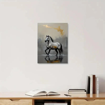 Majestic Horse Black & White Stallion Painting 40x60cm Metal Print Ready to Hang