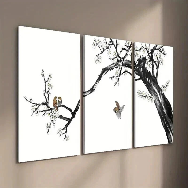 3pcs Birds and Plum Blossom Decoration Wall Art Set Canvas Framed 40x60cm - High Quality Print 100% Australian Made Wall Canvas Ready to Hang