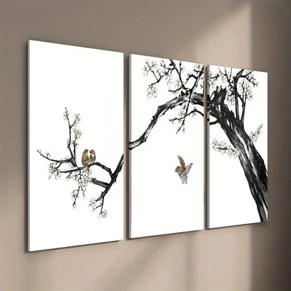 3pcs Birds and Plum Blossom Decoration Wall Art Set Canvas Framed 40x60cm - High Quality Print 100% Australian Made Wall Canvas Ready to Hang