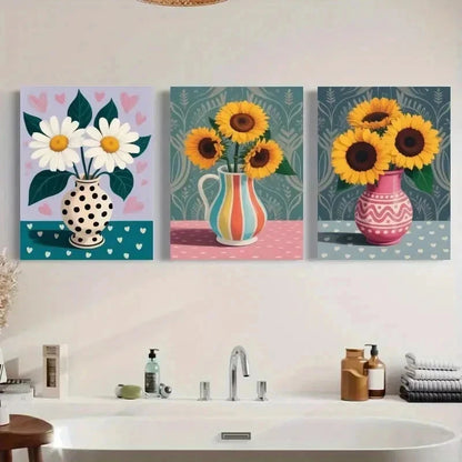 3pcs Sunflowers, Daisies, Polka Dot  Wall Art Set Canvas Framed 60x90cm - High Quality Print 100% Australian Made Wall Canvas Ready to Hang