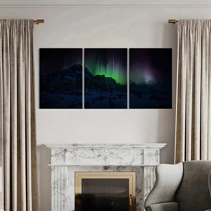 3pcs Natural Aurora in Snowy Landscape Wall Art Set Canvas Framed 40x60cm - High Quality Print 100% Australian Made Wall Canvas Ready to Hang