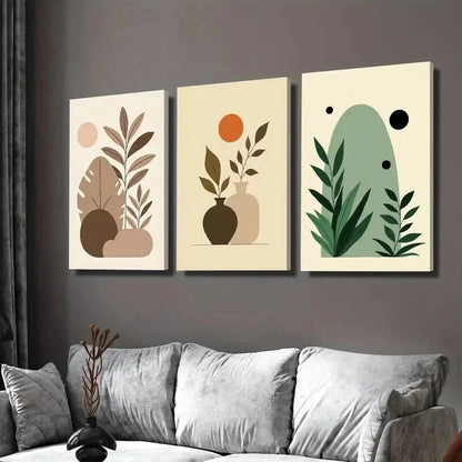 3pcs Modern Abstract Botanical Minimalist Plant Wall Art Set Canvas Framed 40x60cm - High Quality Print 100% Australian Made Wall Canvas Ready to Hang