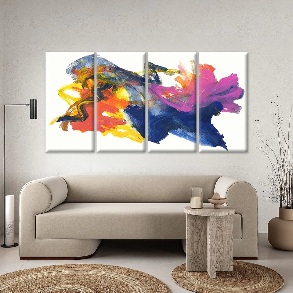 4pcs Abstract Colourful Expressive Brushstrokes Wall Art Canvas Framed 45x80cm - High Quality Print 100% Australian Made Wall Canvas Ready to Hang