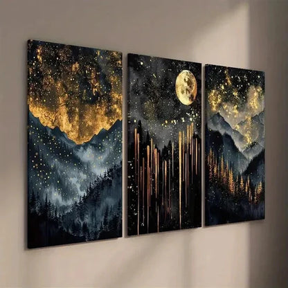 3pcs Abstract Starry Black and Golden Sky Wall Art Set Canvas Unframed - High Quality Print 100% Australian Made Wall Canvas
