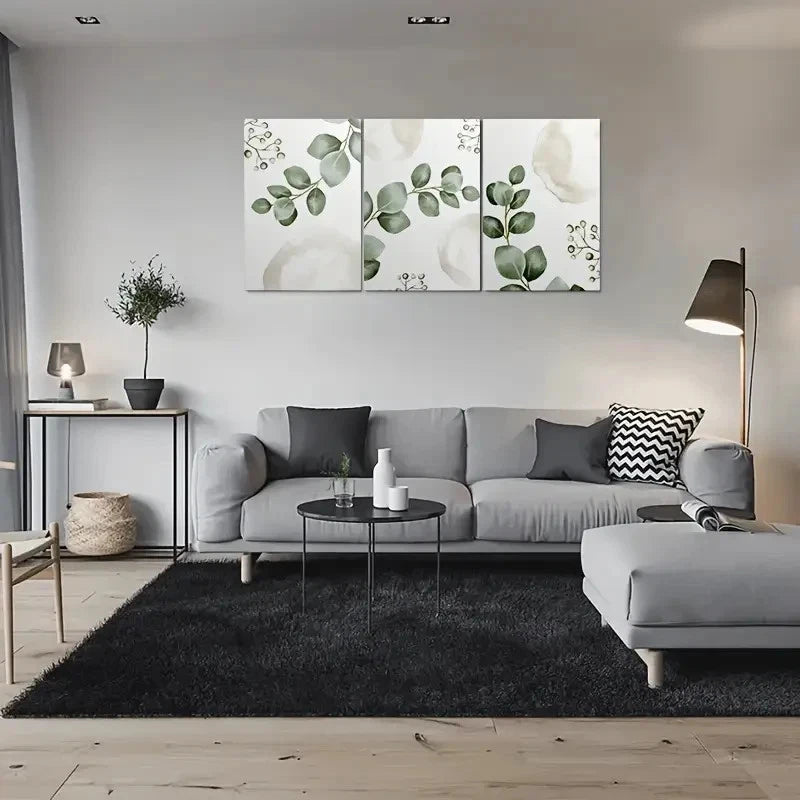 3pcs Minimalist Green Leaf Botanical Metal Print Ready to Hang Art