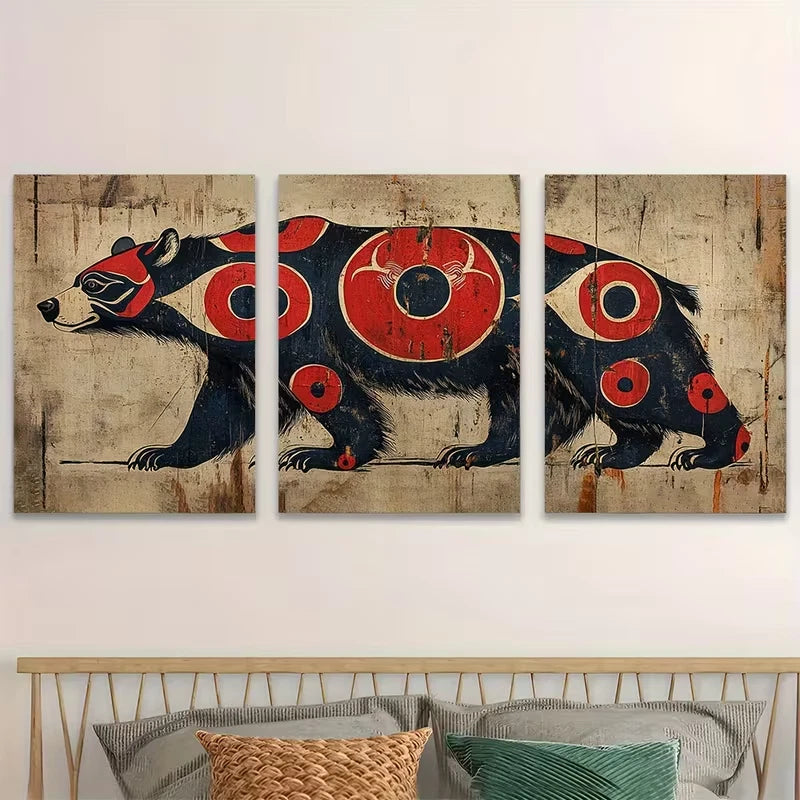 3pcs Tribal Bear Northwest Wildlife Metal Print Ready to Hang Art