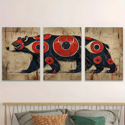 3pcs Tribal Bear Northwest Wildlife Metal Print Ready to Hang Art