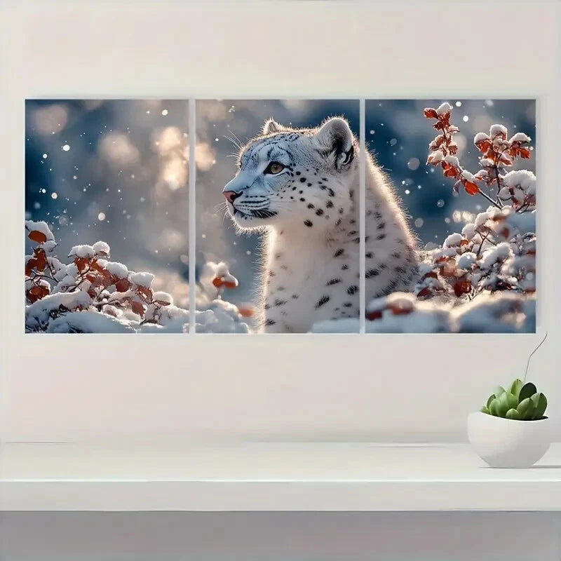 3pcs Elegant Light Snow Leopard Metal Print Ready to Hang Art