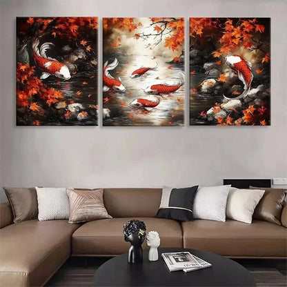 3pcs Japanese Koi Fish Japanese Koi Fish Perfect Wall Art Set Canvas Framed 40x60cm - High Quality Print 100% Australian Made Wall Canvas Ready to Hang