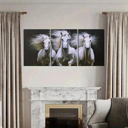 3pcs Galloping Three White Horses Metal Print Ready to Hang Art