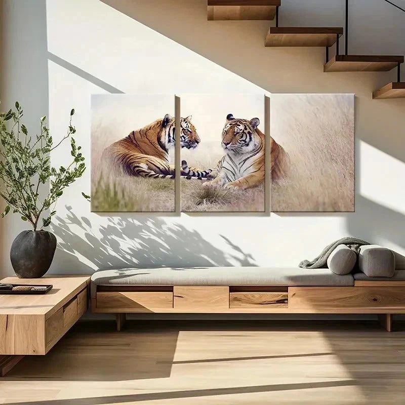 3pcs Two Tigers Tiger Couple Modern Wall Art Set Canvas Framed 40x60cm - High Quality Print 100% Australian Made Wall Canvas Ready to Hang