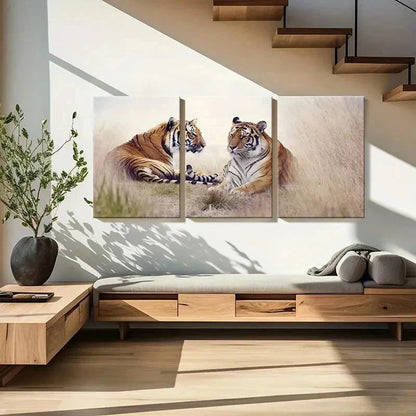 3pcs Two Tigers Tiger Couple Modern Wall Art Set Canvas Framed 40x60cm - High Quality Print 100% Australian Made Wall Canvas Ready to Hang