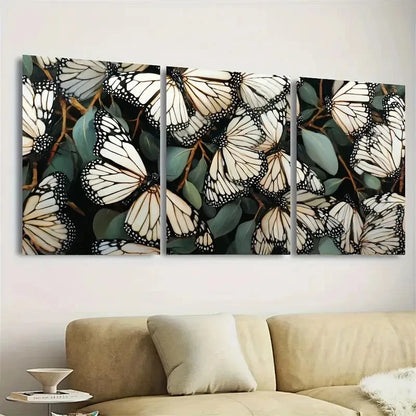 3pcs Monarch Butterflies Farmhouse Art Wall Art Set Canvas Framed 50x70cm - High Quality Print 100% Australian Made Wall Canvas Ready to Hang